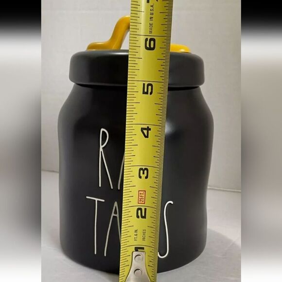 Rae Dunn RAT TAILS Small Matte Black Halloween Canister Yellow handle - Picture 3 of 5